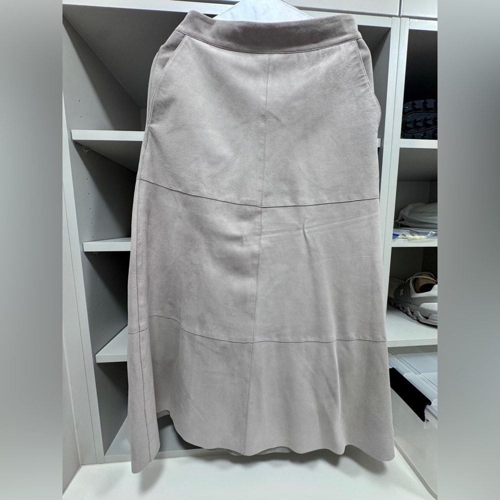 Seventy Light Taupe Suede Midi Skirt